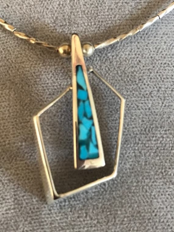 Monument pendant silver necklace with turquoise -… - image 2