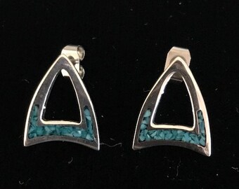 Silver arch turquoise post earrings - Navajo made.