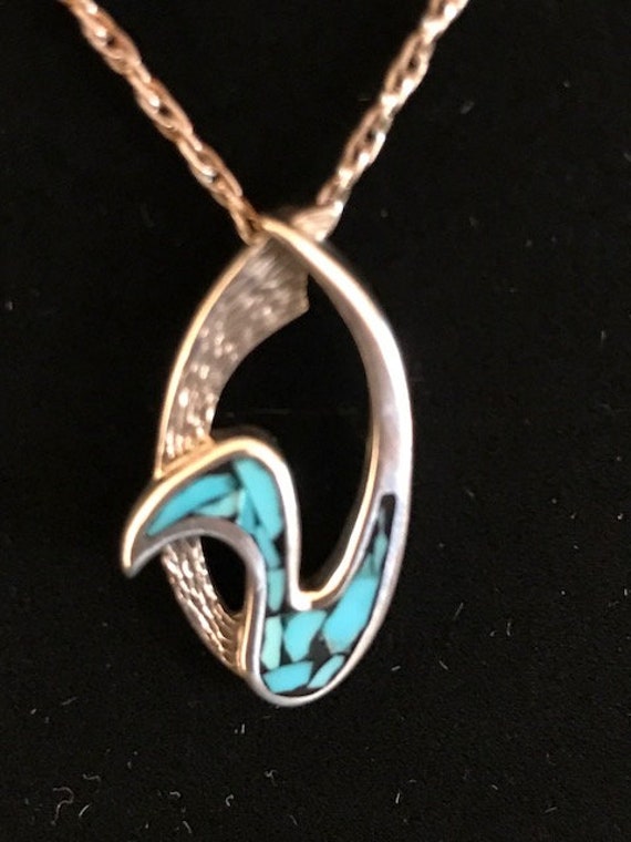 Oval swirl pendant in turquoise and sterling silv… - image 2