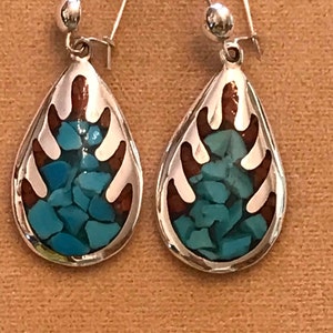 Navajo sterling silver handcrafted turquoise/ coral earrings