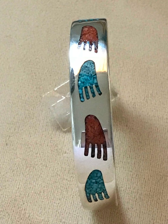 Bear paw bracelet in turquoise and coral. - image 2