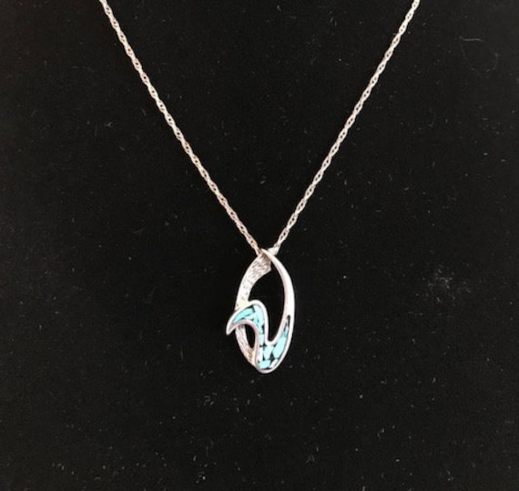 Oval swirl pendant in turquoise and sterling silv… - image 1