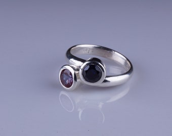 Two-Stone 6mm Round Bezel Bypass Sterling Silver Ring