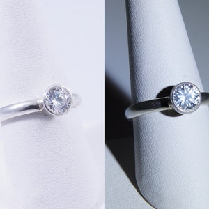 Cubic Zirconia 6mm Round Bezel Sterling Silver Comfort Fit Ring