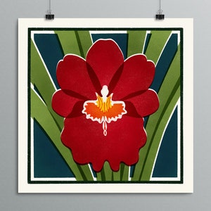 Orchid Painting -  Miltoniopsis - Plant Art, Botanical Painting, Pansy Orchid, Red Flower, Mid Century Modern,  Flower Art, Illustration