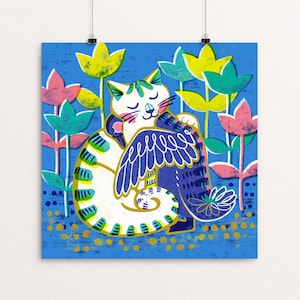 Let's Be Friends - Duck and Cat Art Print - Springtime Easter Illustration Easter Colors CMYK
