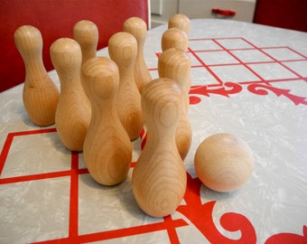 Wooden Toy Skittles - 10 Pin Natural Bowling Game Set - Waldorf Wood Toy - Eco-Friendly Gift for a Toddler or Preschooler - Boy or Girl