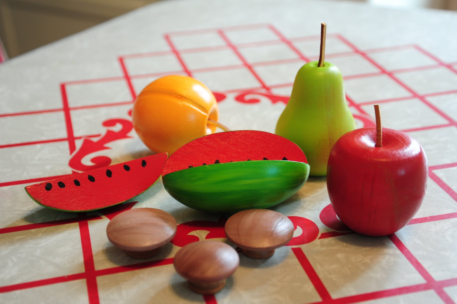 Farmers Market Basket of Wood Play Food Apple Pear Peach Etsy