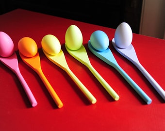 Wooden Pastel Rainbow SPOONS (ONLY)- for Spoon & Egg Balancing Game, Sorting, Counting, Play Kitchen - Waldorf, Montessori Toddler Toy