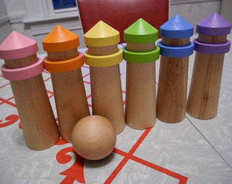 Wooden Toy- Lighthouse, Tower Bowling Game