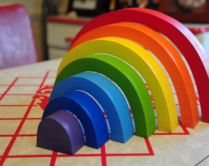 Large Rainbow Stacker, Wooden Toy / Waldorf Montessori Puzzle Stacking ...