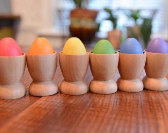 Rainbow Eggs and Cups Montessori Waldorf Color Sorting Matching Counting Wooden Game for Kids