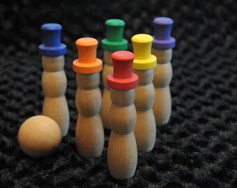 Wooden Rainbow SNOWMAN Bowling Set - Waldorf, Montessori Toddler Toy