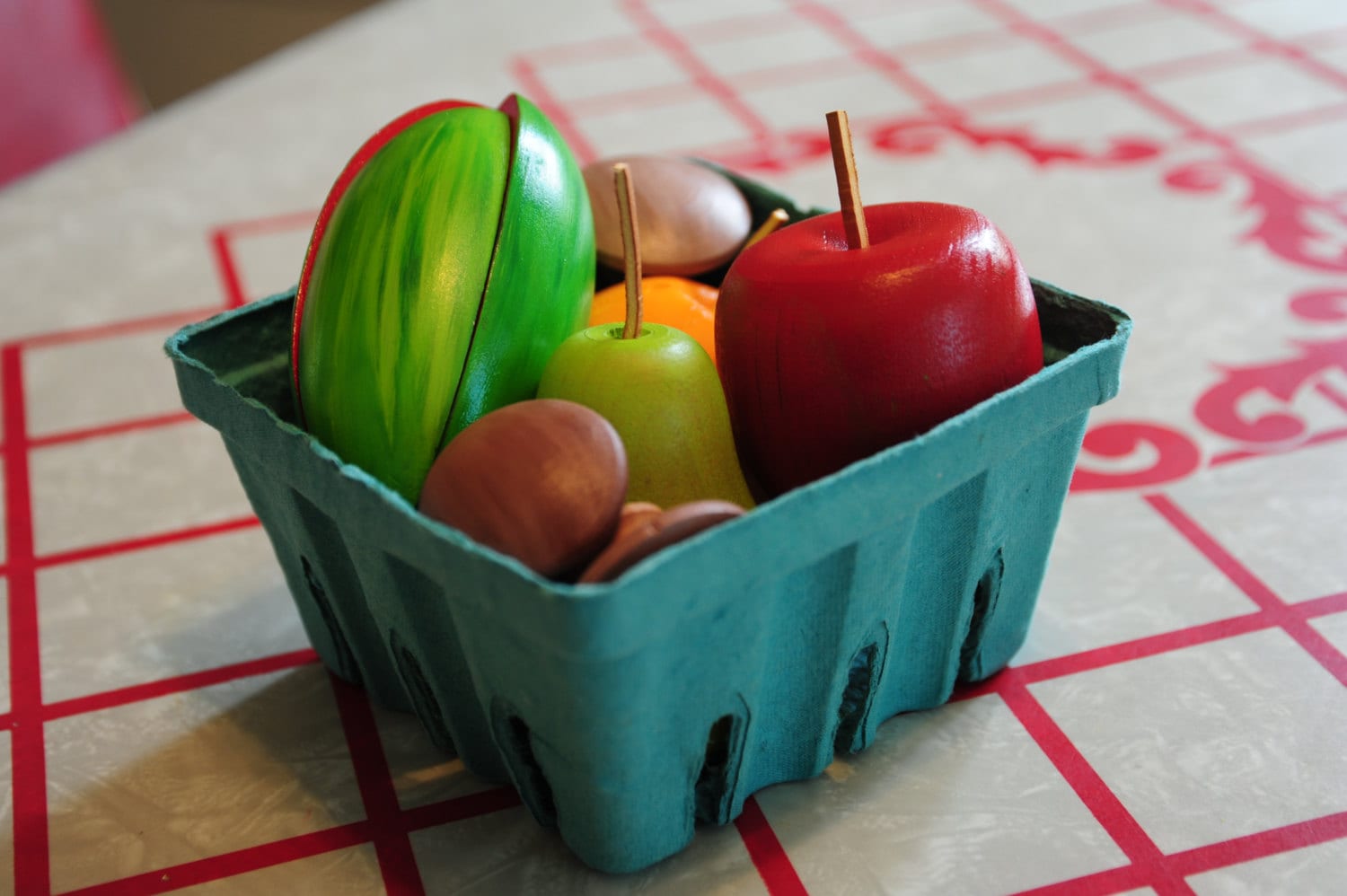 Farmers Market Basket of Wood Play Food Apple Pear Peach Etsy