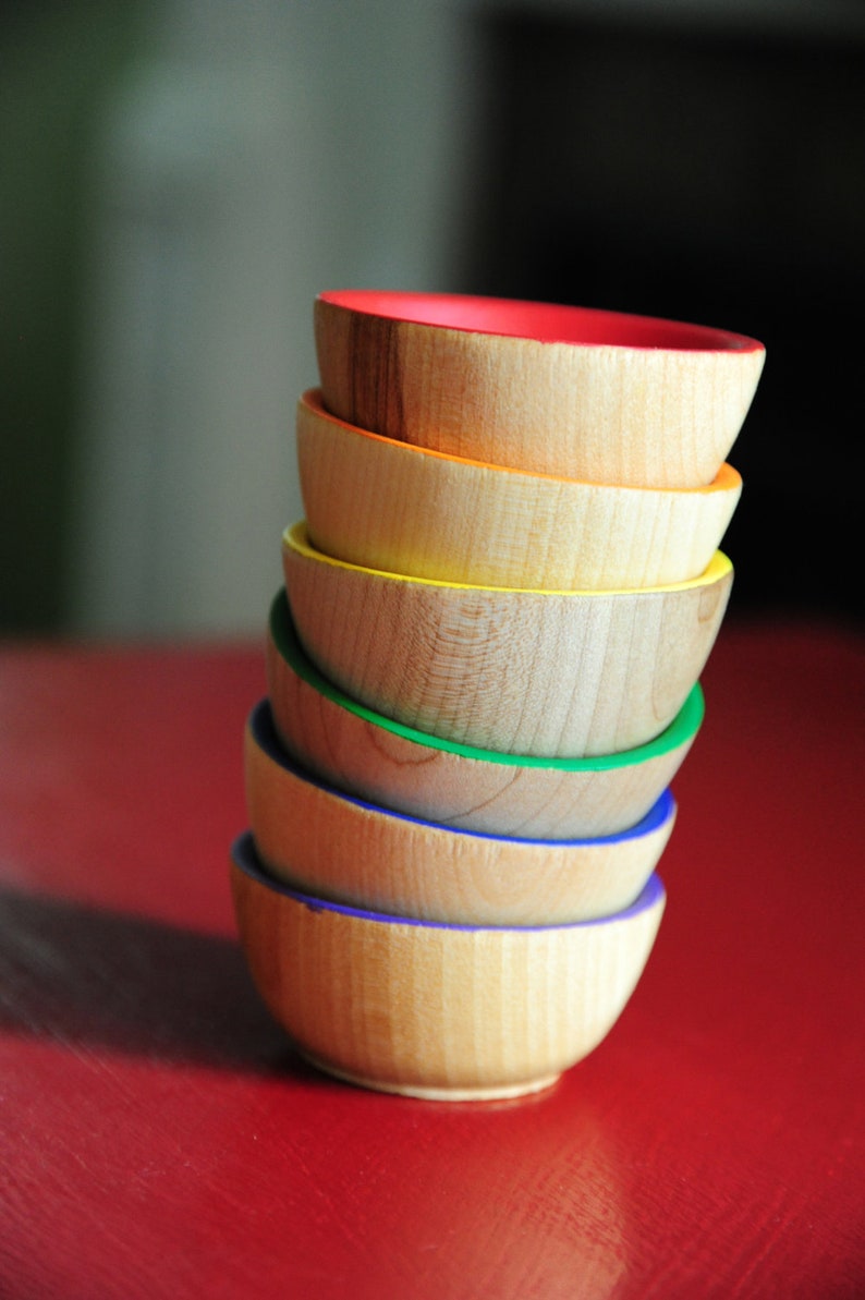 Rainbow Wooden Sorting Bowls Educational Montessori Waldorf Etsy