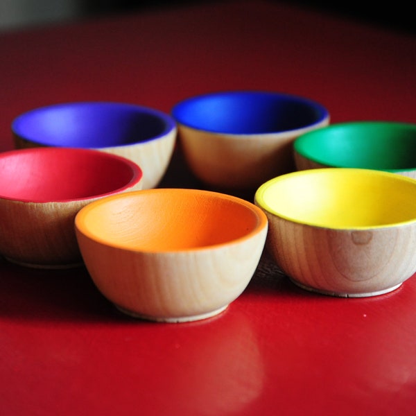 Rainbow Wooden Sorting Bowls - Educational Montessori Waldorf Toys / Wooden Toy, Play Kitchen