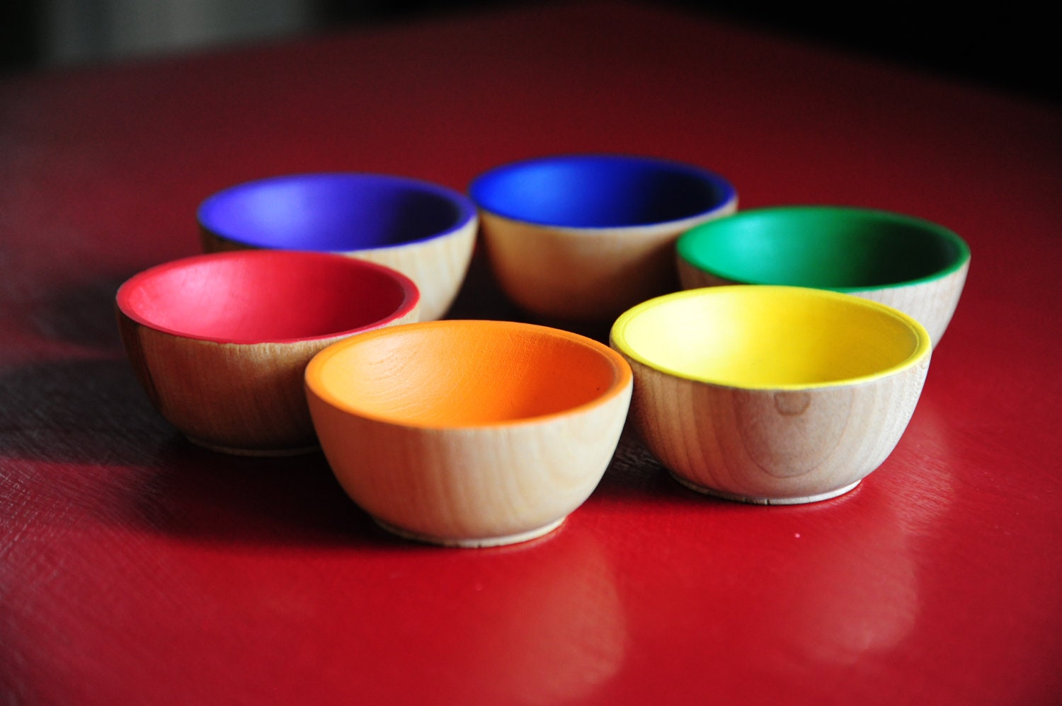 Rainbow Wooden Sorting Bowls 