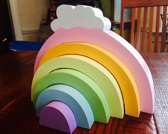 Pastell Regenbogen Wolkenstapeler, Holzspielzeug / Waldorf Toys