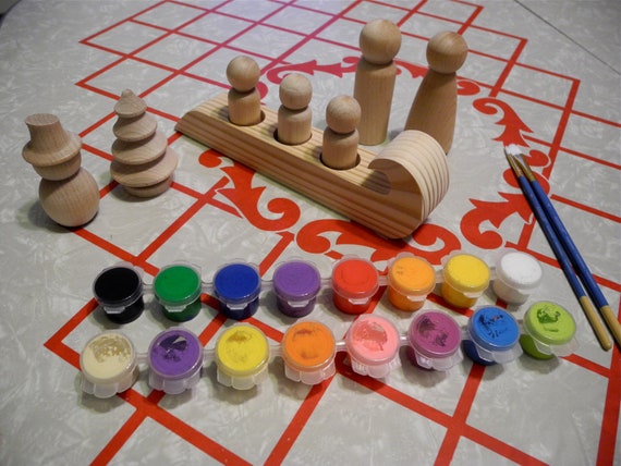 Winter Sledding Rainbow Family, Paint-Your-Own Kit- Montessori and Waldorf Inspired