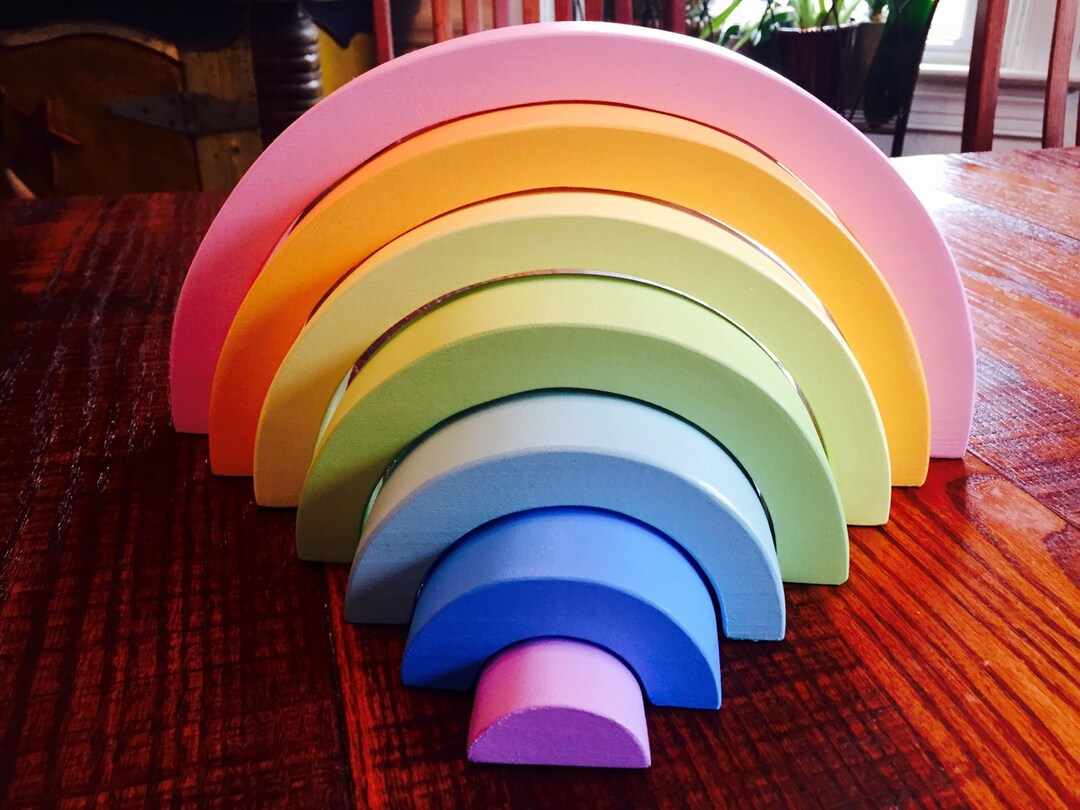 Large Pastel Rainbow Stacker, Wooden Toy / Waldorf Montessori Puzzle ...