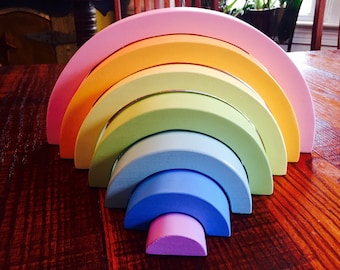 Large Pastel Rainbow Stacker, Wooden Toy / Waldorf  Montessori Puzzle Toys