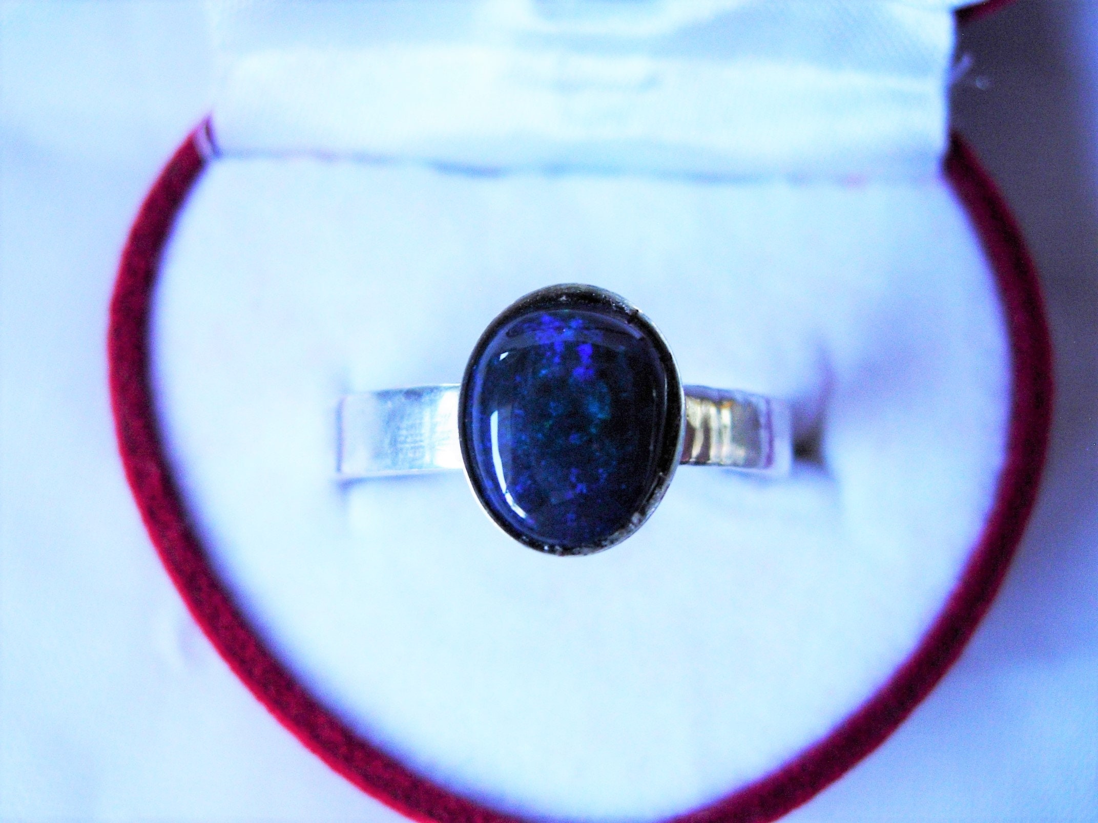 Mens Australian Black Opal Silver Ring (SIZE W / 11), October