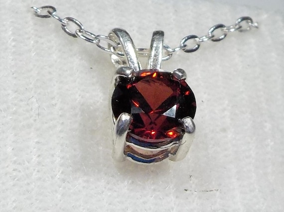Bright and Dazzling 7mm Red Garnet Gem Pendant, Stirling Silver, Scorpio Star Stone, January Birthstone and Second Anniversary Gem.