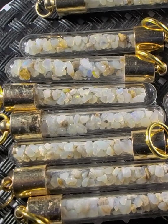 Sparkling Australian Opal Chip Pendants and Chains, October Birthstone, Libra Star Stone.