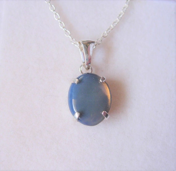 Purple Opal Set in Sterling Silver Pendant with Chain from Lightning Ridge, October Birthstone, LIBRA Star Stone, 14th Anniversary Gem