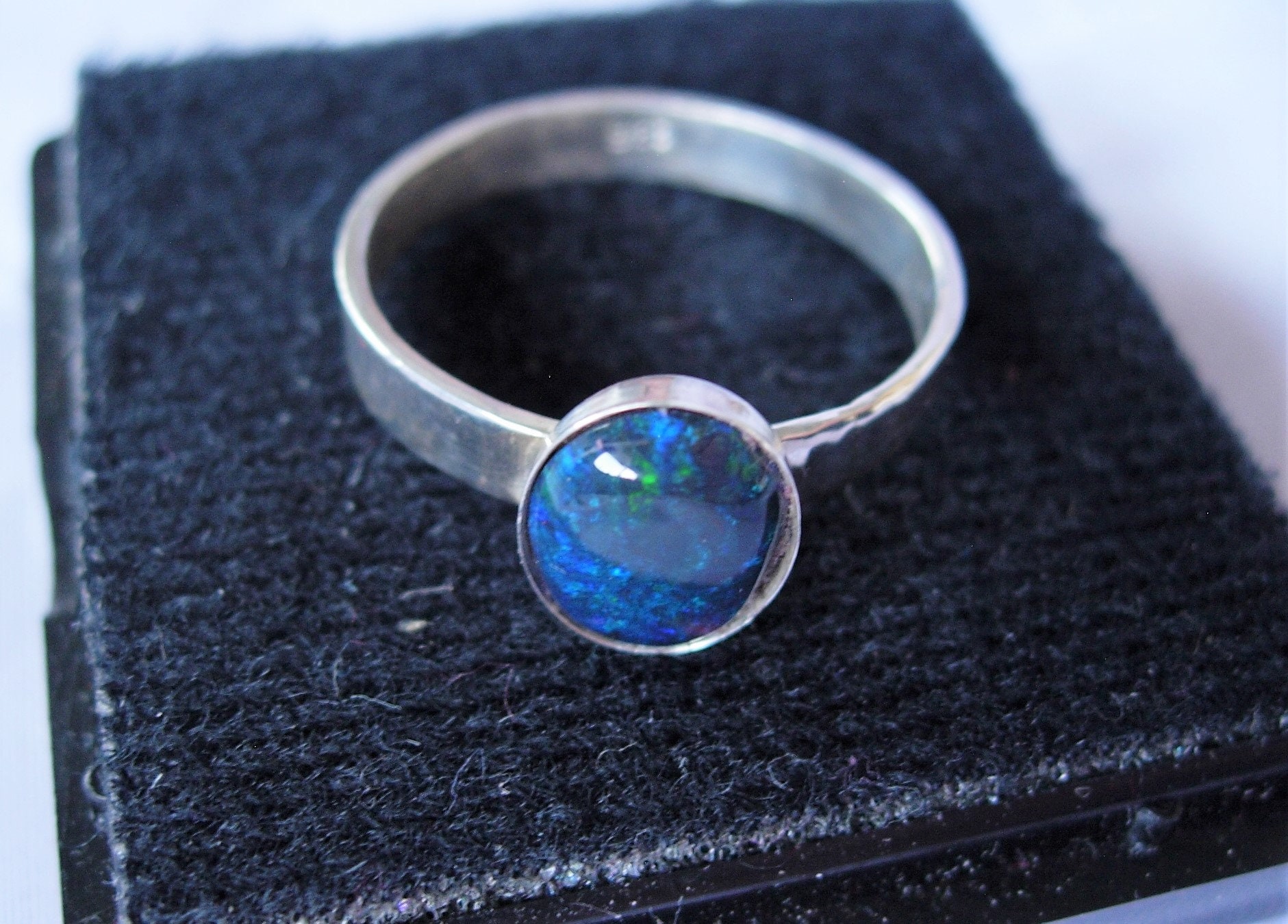 Mens Australian Black Opal Silver Ring (SIZE W / 11), October
