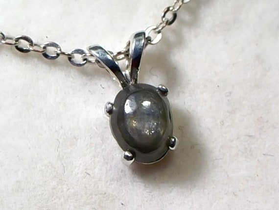 Silver on Black Raw Qld Sapphire Cabochon Pendant and Chain, Sterling Silver, September Birthstone, TAURUS Star Stone, 5th Anniversary Gem