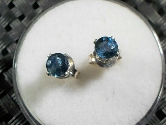 4mm Australian Blue Sapphire Ear Studs in Stirling Silver Settings, September Birthstone, Taurus Star Stone, Natural, Untreated