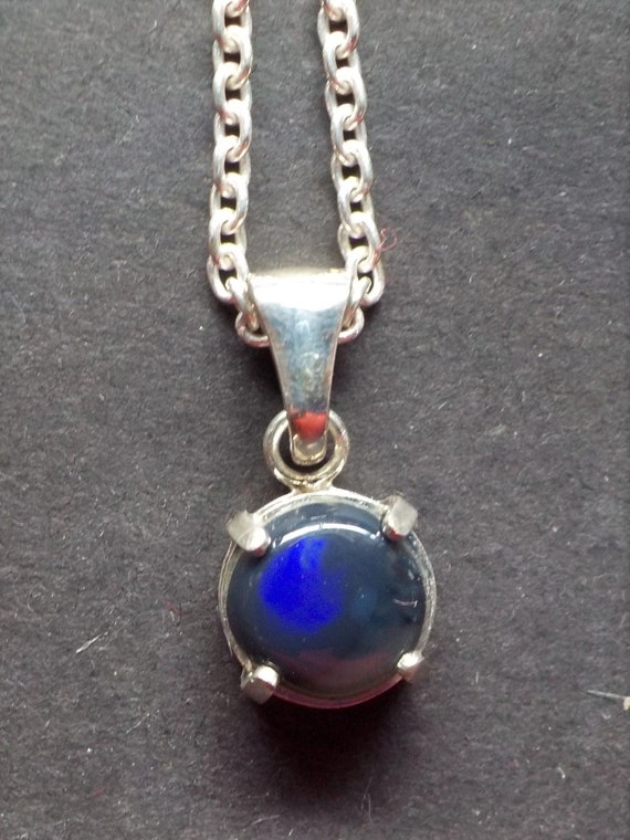 Vibrant Blue on Black Opal Pendant from Lightning Ridge, October Birthstone, 14th Anniversary Gem, Libra Star Stone