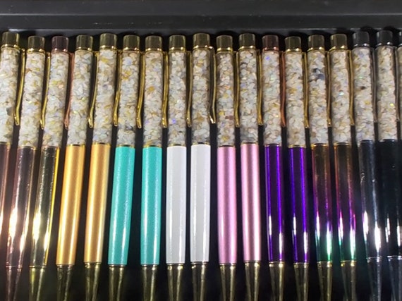 Genuine Natural Sparkling Opal Pens with Felt Case, October Birth Stone, Libra Star Stone.