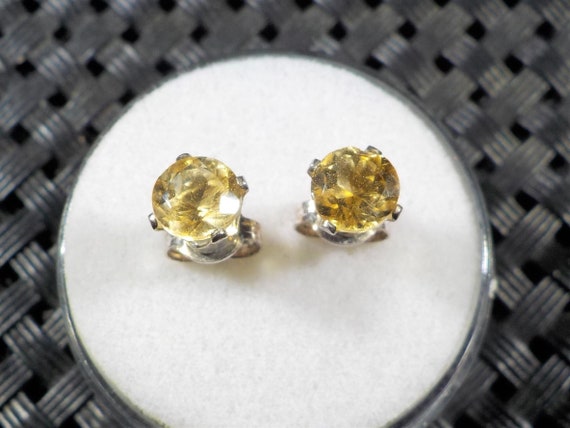 Sparkling 5.0mm Australian Citrine Ear Studs, November Birthstone, Sagittarius Star Stone, Stirling Silver