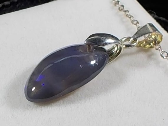 Purple & Blue Crystal Opal, Lightning Ridge, Stirling Silver Pendant and Chain, Libra Star Stone, 14th Anniversary Gem, October Birthstone,