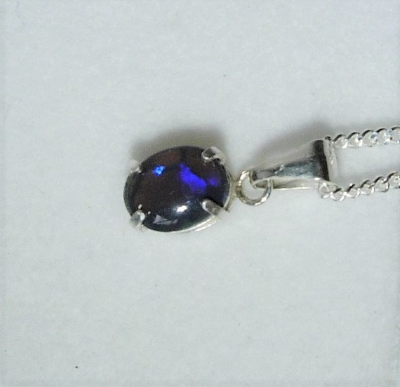 Sparkly Black Lightning Ridge Opal Pendant in Sterling Silver, Libra Star Stone, October Birthstone, 14th Anniversary Gem
