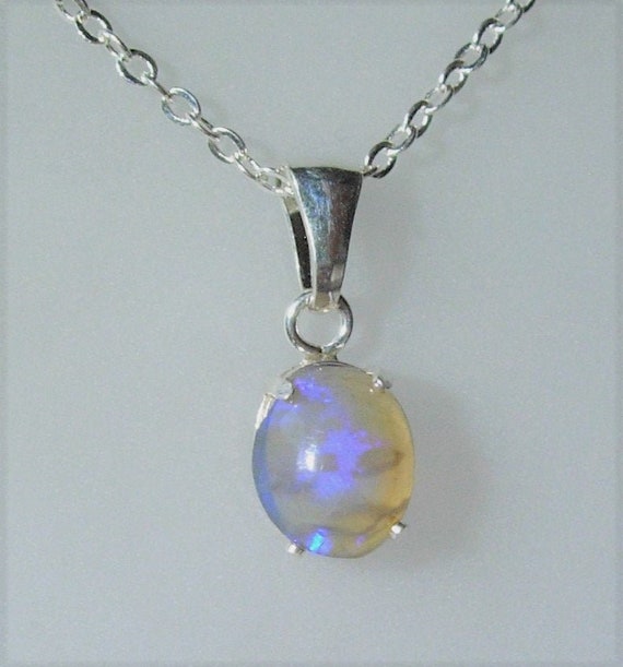 Flashy Purple Blue Crystal Opal Pendant from Australia, Stirling Silver, LIBRA Star Stone, October Birthstone, 14th Annniversary Gem