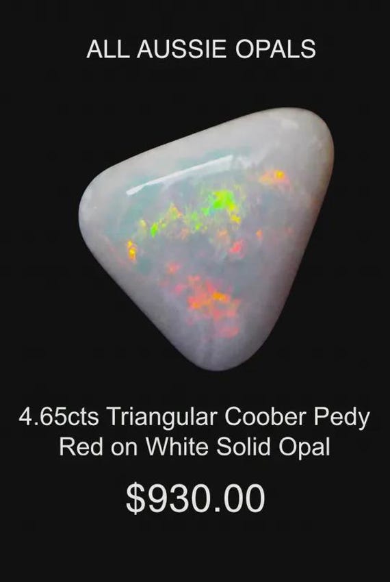 4.65cts Triangular Coober Pedy Red on White Solid Opal , October Birthstone, Libra Starstone