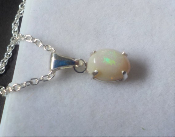 Pretty 1.0 carat Sparkling Green Milky Opal Pendant and Chain From Australia, October Birthstone, Libra Star Stone, 14th Anniversary Gem