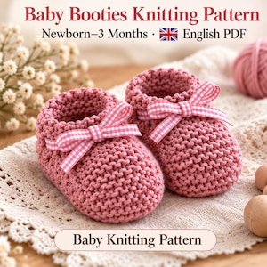 Baby Booties Knitting Pattern PDF | Baby Knitting Pattern | Garter Stitch Baby Booties Pattern | Ribbon Tie Baby Booties Knitting Pattern