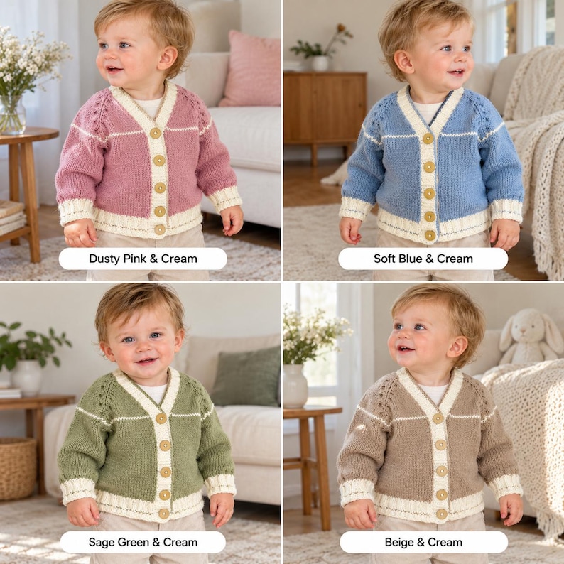 Baby Cardigan Knitting Pattern | Baby Knitting Pattern | Contrast Trim ...