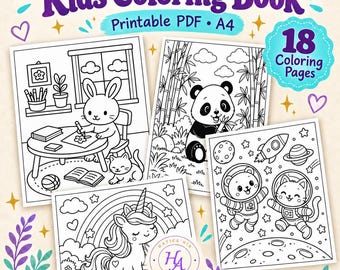 Kids Coloring Book: 18 Printable Animal & Fantasy Coloring Pages, A4 PDF, Digital Download