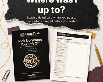 Project Restart Card for Freelancers | Pause and Return Kit with Decision Register | Word + Fillable PDF