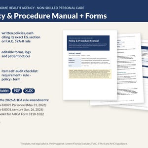 Florida Home Health Policy Manual + 32 Forms, Self-Audit Checklist (Editable Word)