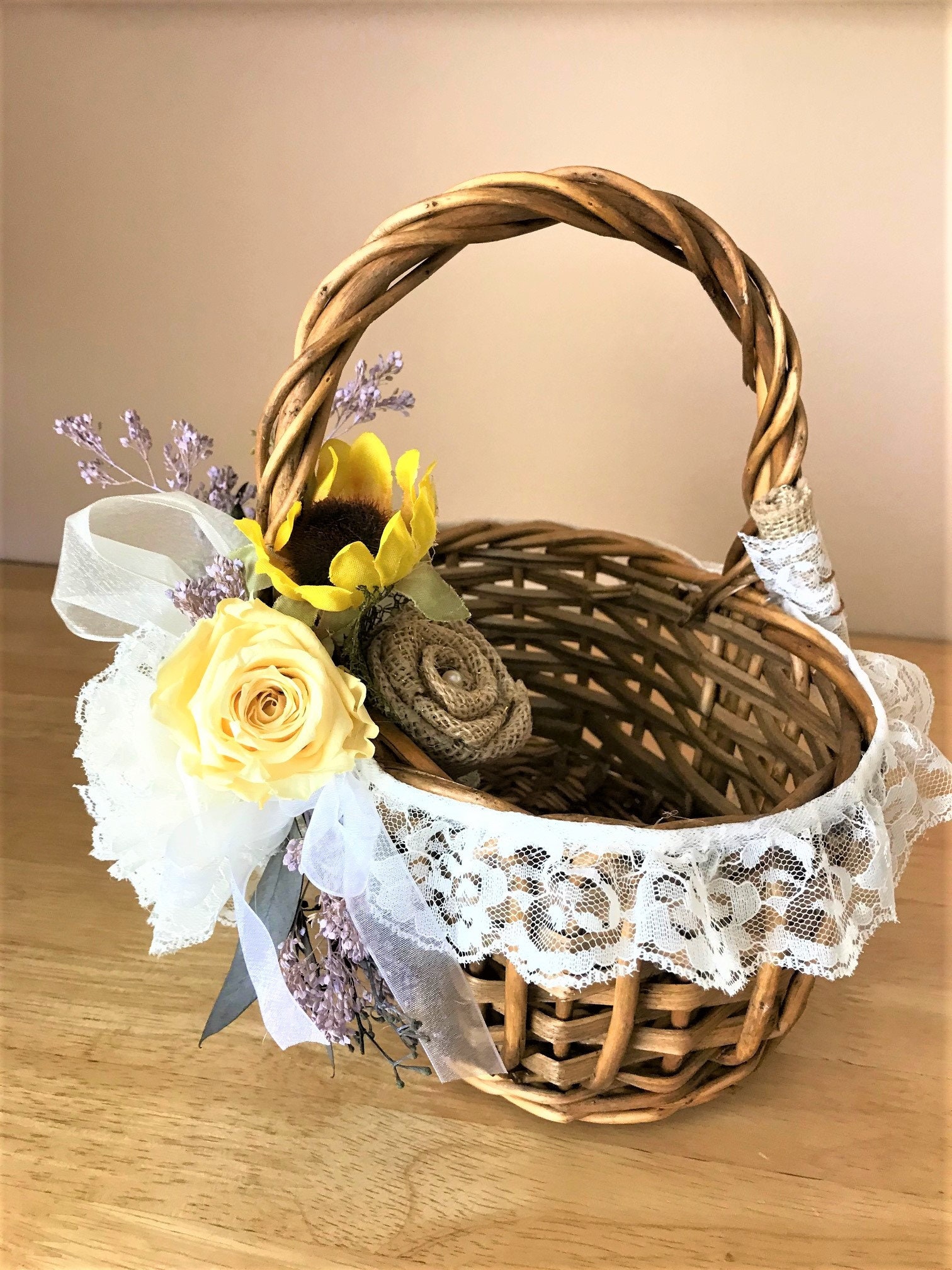 Flower Girl Basket Country Sunflower and Burlap Western Etsy