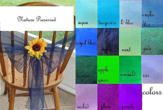 Organza Chair Sashes With Flowers Blue Green Purple Etsy