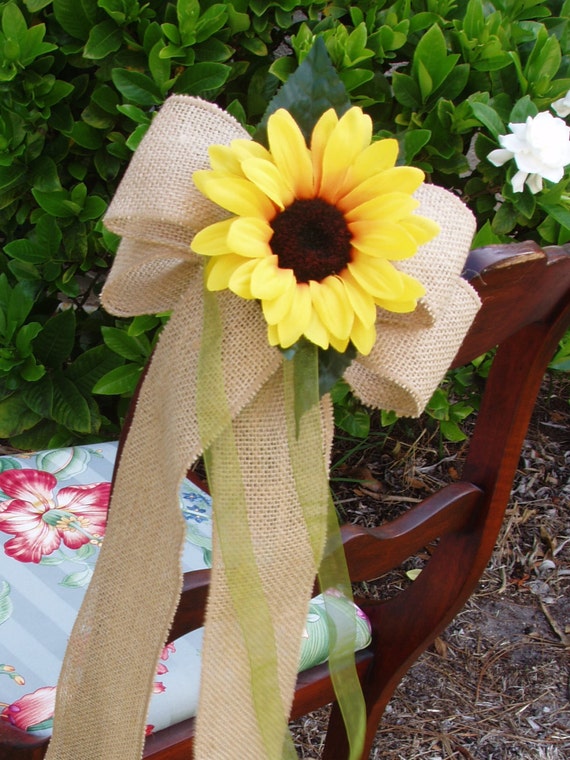 Burlap And Sunflower Pew Bows Set Of 4 Diy Chair Etsy