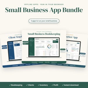 Pack d'applications pour petites entreprises (HTML hors ligne), comptabilité, gestion de la relation client (CRM), suivi des stocks pour revendeurs