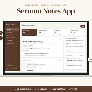 Predigtnotizen-App (Offline, HTML), Kirchennotizen, Predigtjournal und Notizbuch